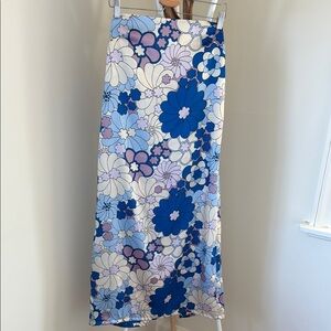 Floral Maxi Strapless Dress in Blue White and Purple